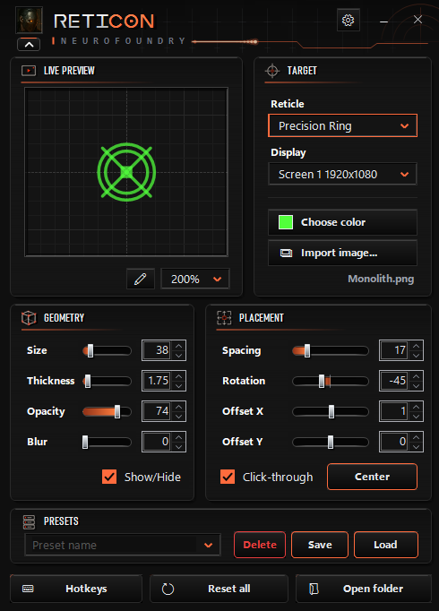 Reticon control panel